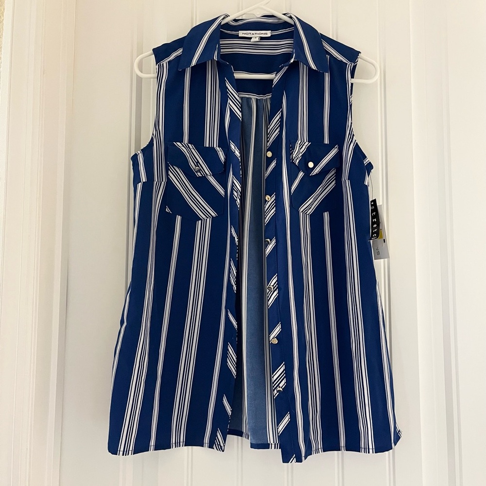 Notations Blue and White Striped Sleeveless Top